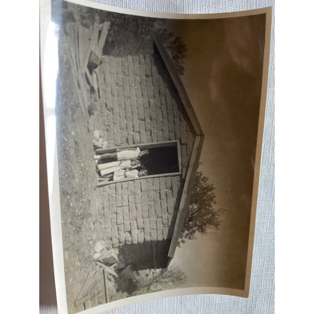 Vintage Black & White Photograph Of Children in a Sod House